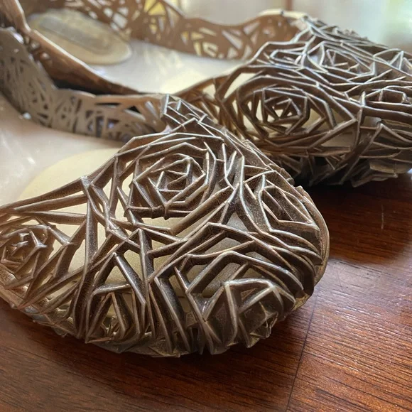 Melissa + Campana Women's Intricate Rose Antique Bronze Flats - Picture 3 of 5